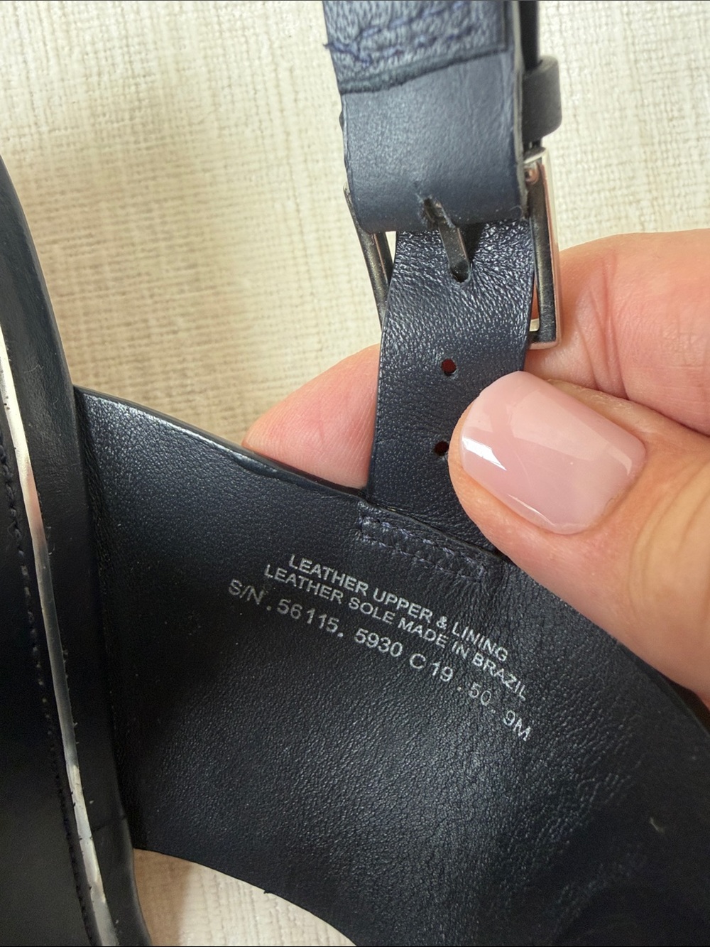 Tory Burch Navy Blue Leather Silver Logo Slingback Wedge Sandals. Size 9, READ - Picture 5 of 6